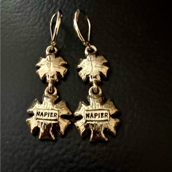 Vintage Napier Pink Enamel Rhinestone Flower Dangle Earrings - Picture 4 of 4